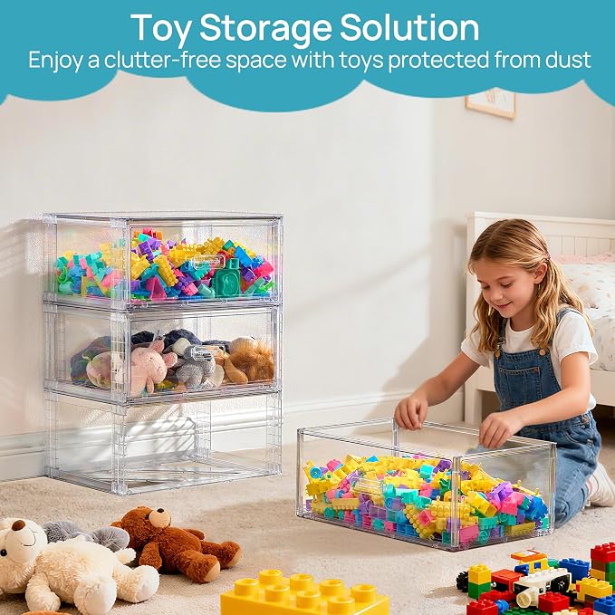 Vtopmart 4 Pack Large Clear Stackable Storage Drawers 27QT, Easily Assemble Plastic Closet Storage Bins, Dust-Proof UnderBed Organizer for Clothing, Sweater Organization - Image 2