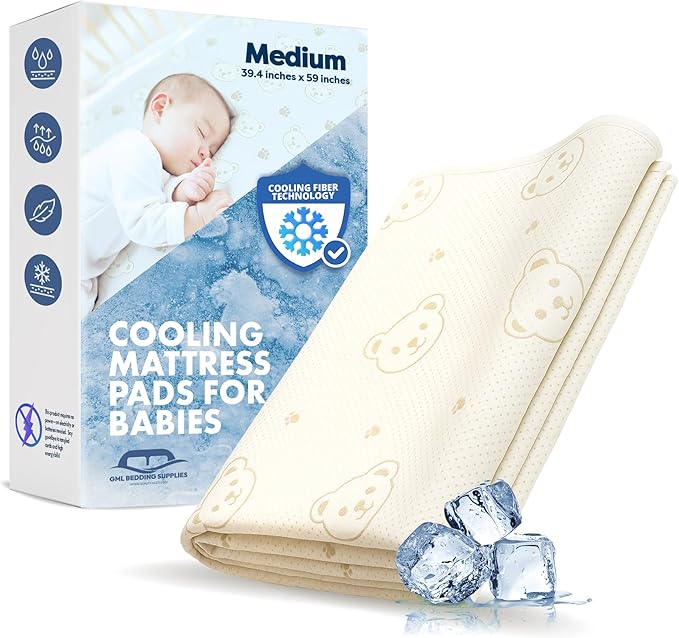 GML Teddy Summer Cooling Crib Mattress Pad – Waterproof Baby Mattress Protector for Toddler Bed – Soft, Breathable, Washable Mat – Q-Max Cooling Fiber for Better Sleep, Made in Korea - Medium, 39.4x59