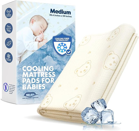 GML Teddy Summer Cooling Crib Mattress Pad – Waterproof Baby Mattress Protector for Toddler Bed – Soft, Breathable, Washable Mat – Q-Max Cooling Fiber for Better Sleep, Made in Korea - Medium, 39.4x59
