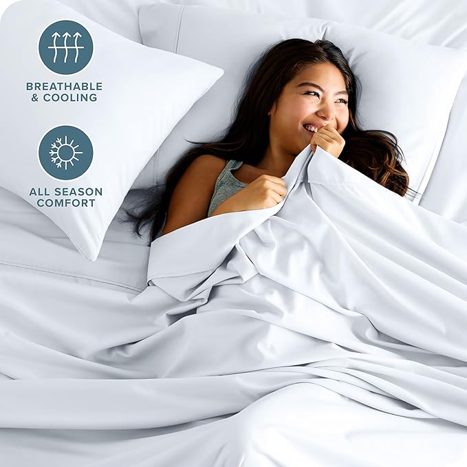 Bare Home Twin Sheet Set - 1800 Ultra-Soft Microfiber Twin Bed Sheets - Double Brushed - Deep Pockets - Easy Fit - 3 Piece Set - Bedding Sheets & Pillowcases (Twin, White)