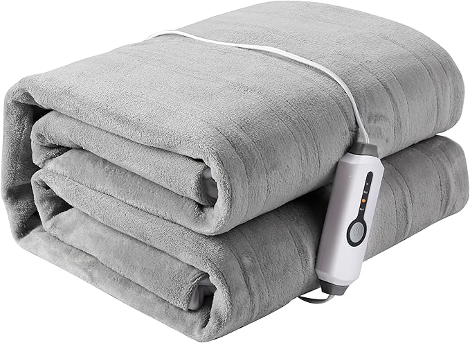 Electric Mattress Pad Twin Size 39"x75" with 10 Hours Auto Off 4 Heat Setting Simple Controller Fit Up to 15 Inch Deep Pocket, Machine Washable - Light Gray