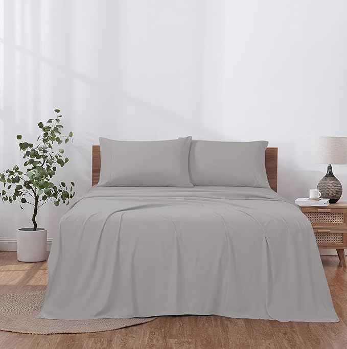Modern Threads Soft Microfiber Solid Sheets - Luxurious Microfiber Bed Sheets - Includes Flat Sheet, Fitted Sheet with Deep Pockets, & Pillowcases Vapor Blue Queen