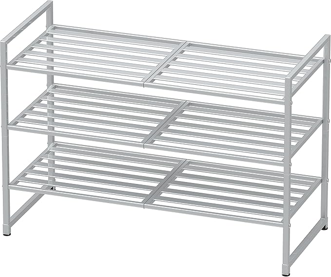 Simple Houseware 3-Tier Stackable Metal Panel Shoes Rack, Silver by SimpleHouseware