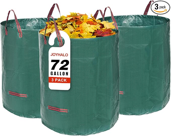 Joyhalo Reusable Yard Waste Bags, 72 Gallon Lawn And Leaf Bags 3 Pack, Heavy Duty Garden Bags With Gardening Gloves, Standable Garden Waste Bag With 4 Handles, Camping Yard Recycling Bag For Leaves by Joyhalo