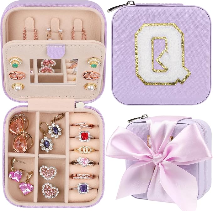 CHMI Travel Jewelry Case, Purple Travel Jewelry Box, Travel Jewelry Organizer, Travel Gifts for Women Girls, Jewelry Organizer Box, Birthday Gifts for Women, Christmas Gifts for Teens Girls - Q by CHMI