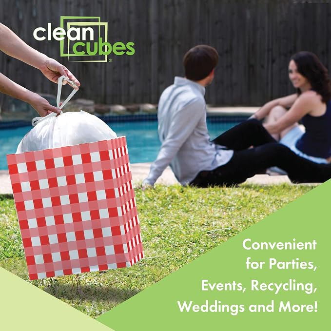 Clean Cubes 13 Gallon Disposable Pop-Up Trash Cans (3-Pack) with Fitted Bags – Foldable Garbage & Recycling Bins for Parties, Events & Kitchen (Picnic, 17" H x 13.5" W x 10" D) - Image 2