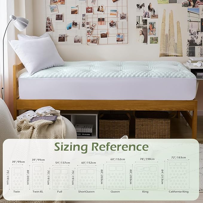 Hansleep Twin Mattress Pad Topper Memory Foam, Twin Foam Mattress Topper Viscose Derived from Bamboo, Twin Size Bed Mattress Pad Cover for Back Pain Relief, 39" x 75", White