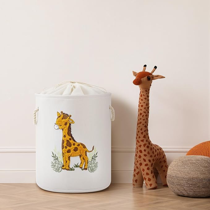 Kids Laundry Basket Baby Hamper for Nursery, Canvas 58L Large Dirty Clothes Hampers with Drawstring Closure, Jungle Theme Baby Basket, Animal Baskets Toy Laundry Hamper, Safari Nursery Decor, Giraffe - Image 8
