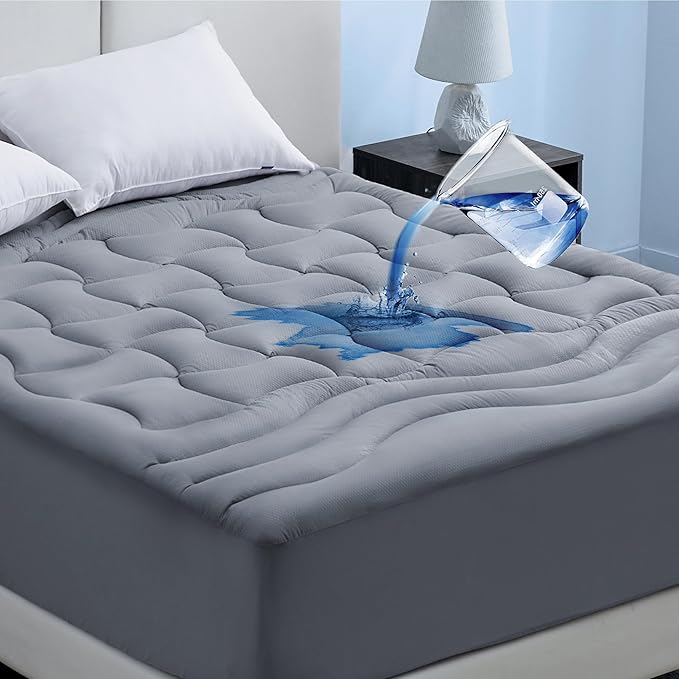 Bedsure Grey Full Size Mattress Protector Waterproof - Quilted Fitted Waterproof Mattress Pad Topper with 8-21 Inches Deep Pocket, Noiseless Bed Cover Padded, Machine Washable,Grey, 54x75 Inches