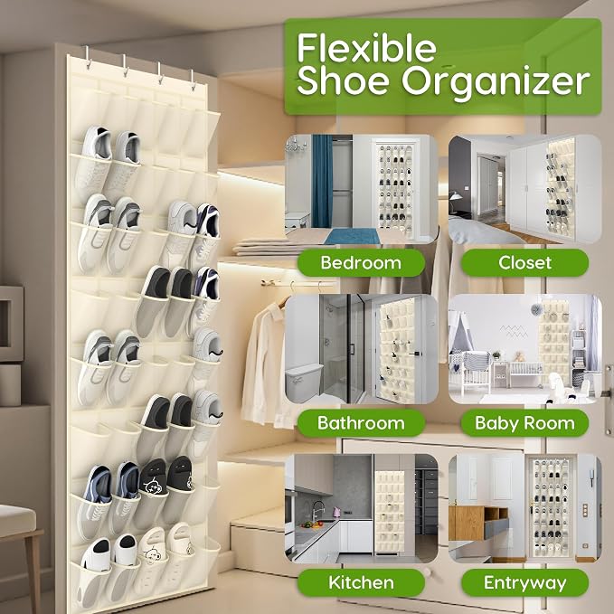 Unjumbly Over the Door Shoe Organizer with 40 Large Breathable Mesh Pockets, Space Saving Shoe Holder, Hanging Shoe Rack for Entryway Bedroom Closet Storage (Beige, 40 Pockets) - Image 3