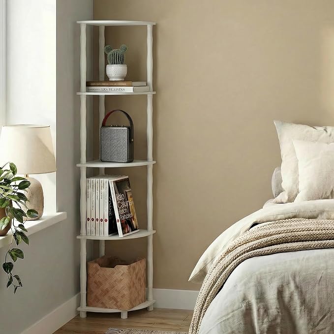 Furinno Turn-N-Tube Storage Shelves, 5-Tier Open Frame Book Shelf, Standing Corner Shelf, Toolless Open Shelves, Classic Tubes, for Organization and Storage, Living Room, Home Office, White - Image 4