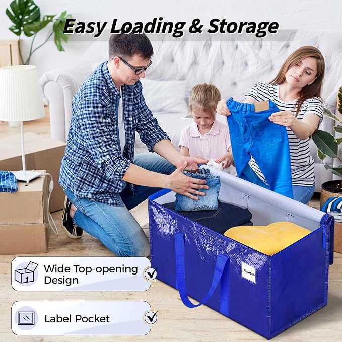 16 Pack Extra Large Heavy Duty Moving Bags, Blue Storage Bins with Lids, Reinforced Handles & Heavy-Duty Zippers Moving Boxes Storage Bags Totes for Clothes Packing, Dorms, College Supplies, Blue - Image 5