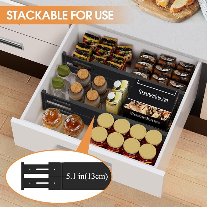 Bamboo Drawer Dividers,17-22" Adjustable Kitchen Drawer Organizer for Clothes,6 Pack Expandable Drawer Organization Separators for Bedroom,Bathroom,Dresser and Office,Black - Image 5