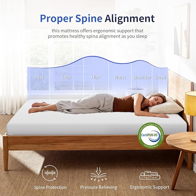 FDW | 6 Inch Twin Mattress | Medium Firm | Gel Memory Foam Mattress | White | Bed in a Box, CertiPUR-US Certified | Pressure Relief, Cooling Ventilated Foam | Washable Removable Cover
