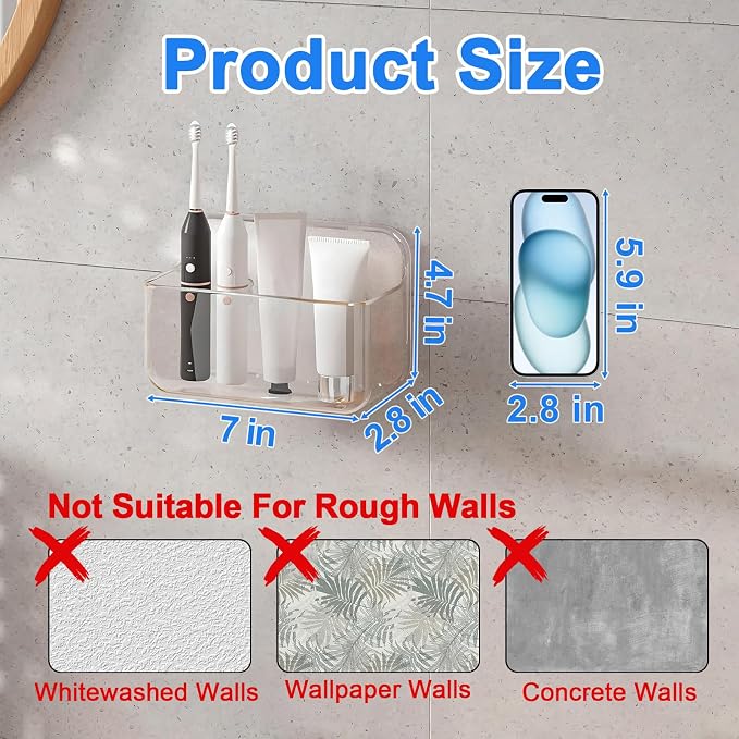 Diesisa 2pc Acrylic Wall Mount Organizer, Small Adhesive Clear Cabinet Door Organizer,Acrylic Shelves for Wall,No Drilling Hang Walls,with Self Adhesive Tape, for Bathroom, Kitchen, Living Room - Image 2