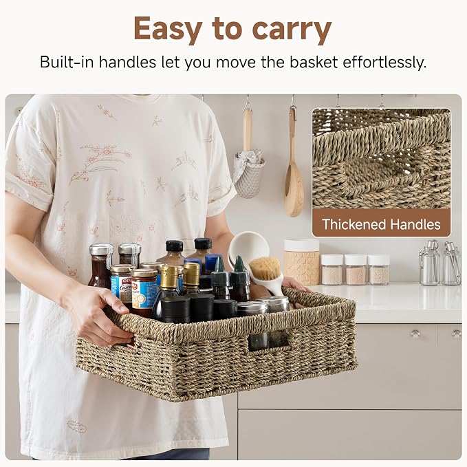 StorageWorks Pantry Baskets, Wicker Storage Baskets for Organizing, Shelves, Pantry Organizers and Storage, Seagrass, 15½"L x 11¾"W x 4 ¾"H - Image 3