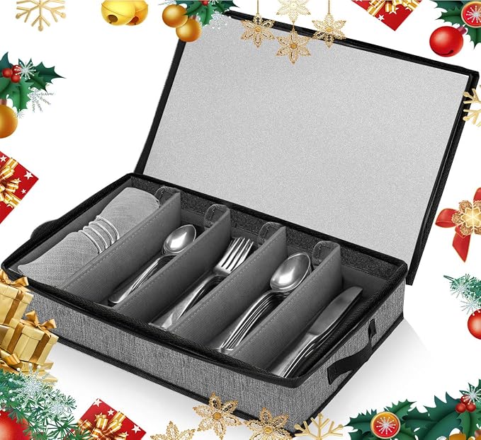Silverware Organizer Chest,Silverware Storage Box,Stackable Flatware Storage Case,Spoon Organizer,Tableware Storage Box With 4 Dividers for Moving Transport,Kitchen Utensil cutlery Organizer - Image 9