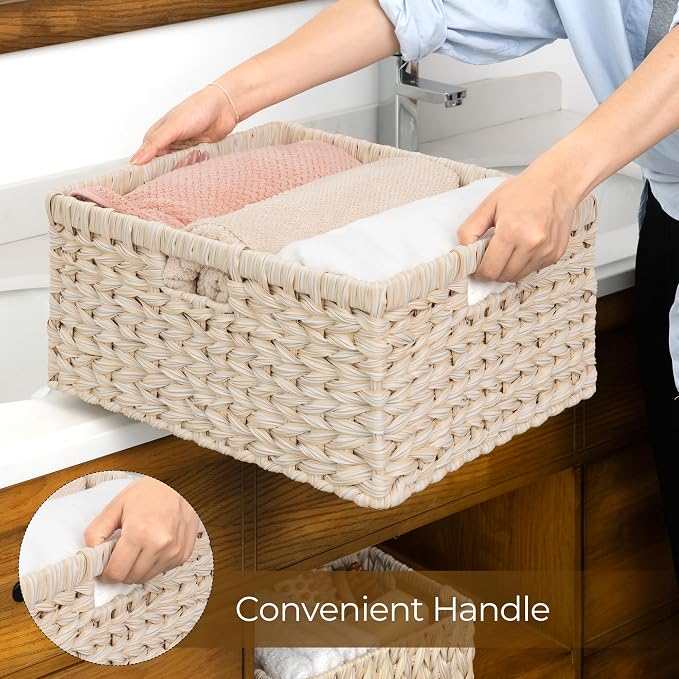 GRANNY SAYS Basket for Organizing, Wicker Storage Baskets for Shelves, Woven Baskets for Storage, Waterproof Shelf Baskets for Living Room, Rectangular Woven Basket with Handles, 1-Pack - Image 6