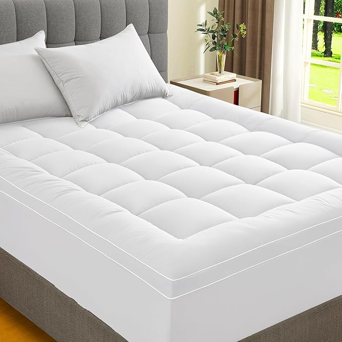 1 Inch Quilted Mattress Pad Pillow Top Mattress Cover Protector Cooling Soft for Breathable Padded Deep Pocket 8-21 Fitted Supportive(White,Full Size)