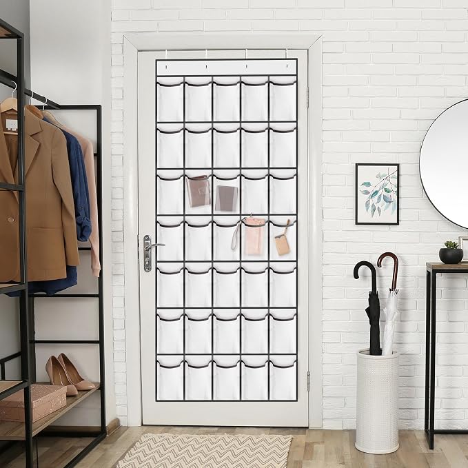 WVM Over the Door Shoe Organizer with 35 Breathable Mesh Pockets, Hanging Shoe Organizer for Door with 4 Metal Hooks, Large Capacity Closet Storage for Shoes, Accessories, White - Image 6