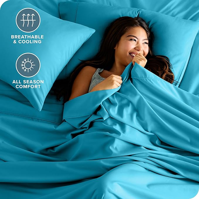 Bare Home King Sheet Set - 1800 Ultra-Soft Microfiber King Bed Sheets - Double Brushed - Deep Pockets - Easy Fit - 4 Piece Set - Bedding Sheets & Pillowcases (King, Aqua)