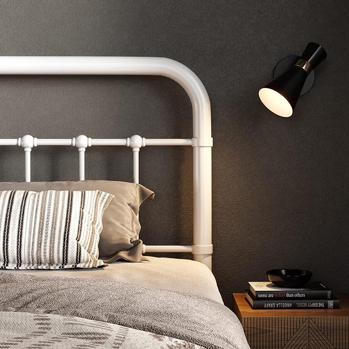 Allewie King Size Metal Platform Bed Frame with Victorian Style Wrought Iron-Art Headboard/Footboard, No Box Spring Required, White