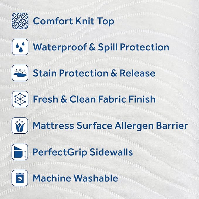 Sealy Complete Protection Waterproof Stain Protection Soft Comfort Top PerfectGrip Stretch Sidewalls Machine Washable Fitted Mattress Protector, King Size, White