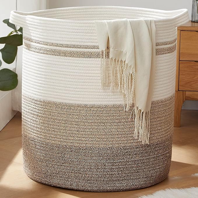 OIAHOMY 115L Laundry Baskets Hamper with Handles, Decorative Basket for Living room, Woven Storage Basket for Toys Bin,Pillows, Blankets, Clothes-20x22.5in-Gradient Yellow by MasterofSpaceOptimization