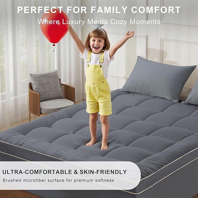 3 Inch Mattress Topper King Size Breathable Filled Soft Fluffy Supportive for Back Pain Relief, Bed Mattress Pad Pillow Topper with Extra Thick Padded Protector for 8"-21" Deep Pocket