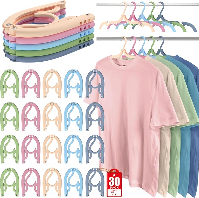 30 Pcs Travel Hangers Portable Foldable Travel Hanger Organizer, Plastic Cruise Essentials Clothes Drying Rack Folding Hangers for Camping Flying RV Europe Vacation Essentials Suitcase, Multicolor by Besslly