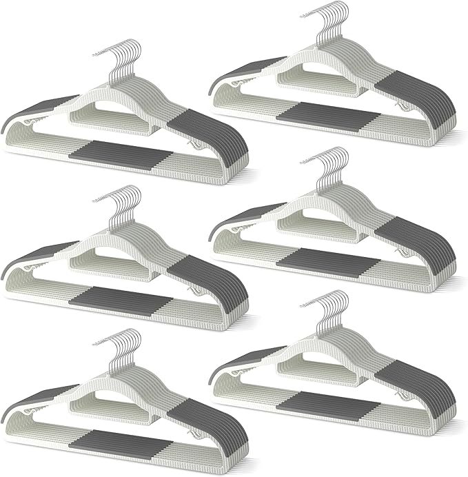 60 Pack Heavy Duty Plastic Hangers, Non Slip Clothes Hangers with Rubber Pads and 360° Hook - Thin Space Saving Hanger, Closet Organizer for Shirt, Pants, Suit, Skirt,Coat - Gray by MLKJHHI