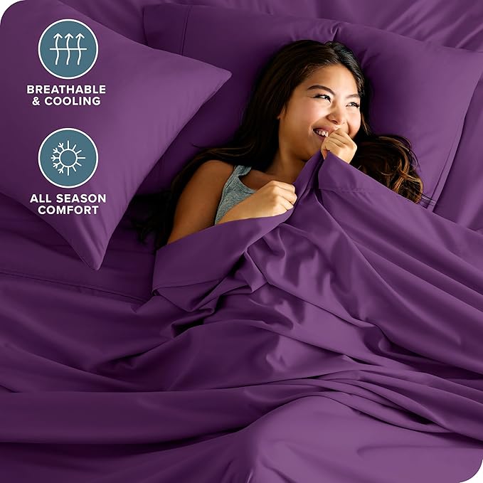 Bare Home Twin Sheet Set - 1800 Ultra-Soft Microfiber - Double Brushed - Deep Pockets - Easy Fit - Extra Soft - 3 Piece Set - Bedding Sheets & Pillowcases (Twin, Plum)