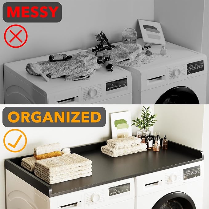 SpaceAid Washer Dryer Countertop, Laundry Wood Shelf Topper with Edge, 54" Width x 27.5" Depth Cover Guard Organizer for Washer and Dryer Laundry Hamper Counter Storage Organization (Black) - Image 4