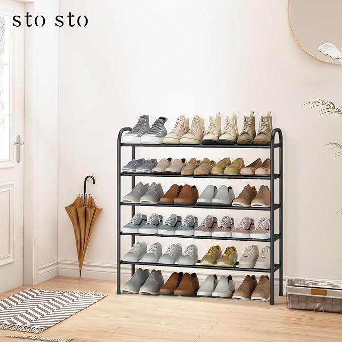 STO STO Expandable Shoe Rack, 5-Tier Metal Shoe Rack for Closet, Up to 24 Pairs Adjustable Shoe Rack Storage for Front Door Entrance, Free Standing Shoe Rack Organizer for Entryway, Black - Image 2