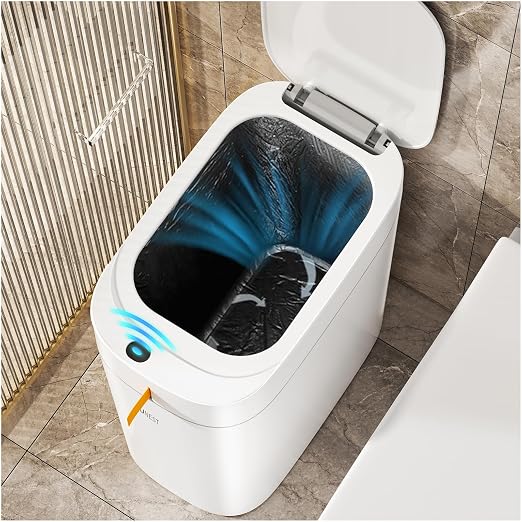 funest Smart Bathroom Trash Can with Lid- 3.5 Gallon Rechargeable Motion Sensor Trash Can,Waterproof Automatic Garbage Can with Automatic Suction Bag Feature,Waste Bin for Bedroom, Kitchen, Office by funest