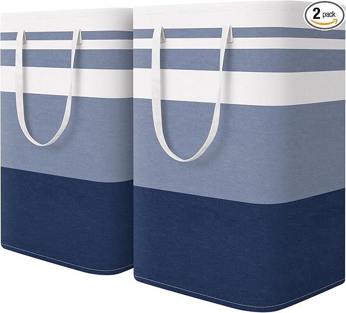HomeHacks 2-Pack Large Laundry Basket, Waterproof, Freestanding Laundry Hamper, Collapsible Tall Clothes Hamper with Extended Handles for Clothes Toys in the Dorm and Family (Blue, 75L) by HomeHacks