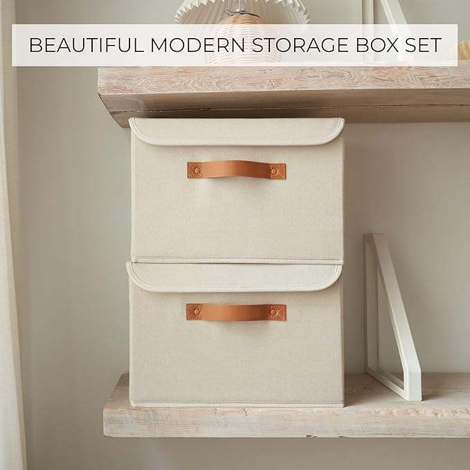 ZICOTO Decorative Linen Storage Boxes with Lids - Large Set of 2 Organizer Bins for Your Home Decor - The Perfect Container to Safely Store Photos, Documents and Memory Box Keepsakes in Style - Image 3