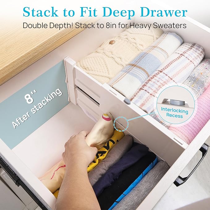 Vtopmart 16 Pack Drawer Dividers for Clothes, 4" High 11.3"-17" Adjustable Expandable Dresser Drawer Organizer, Plastic Drawers Separator for Dresser, Baby Clothes, Underwear, Kitchen & Office Storage - Image 4