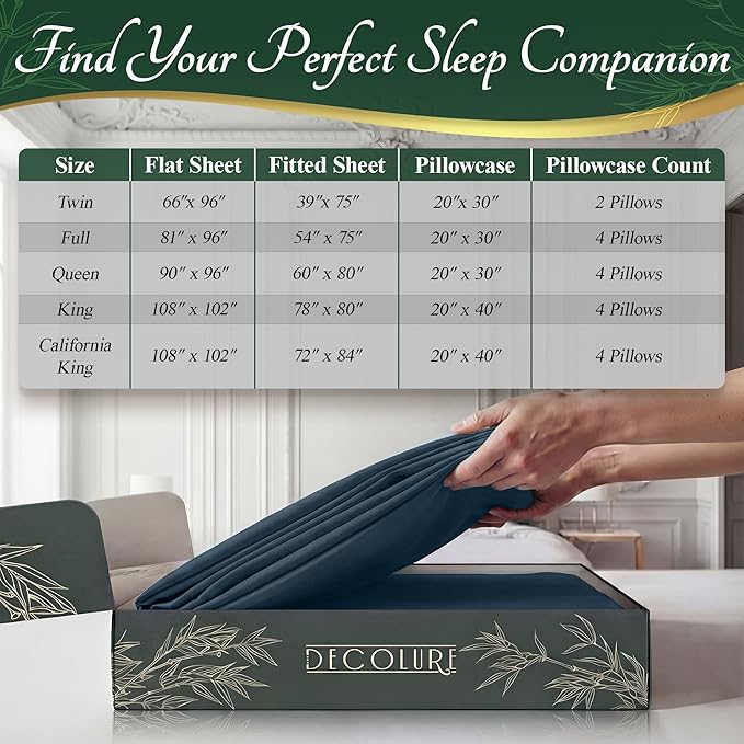 DECOLURE 100% Viscose Derived from Bamboo Sheets Queen Size - Luxury 6 Pc Naturally Cooling Sheets, Ultra Soft Bed Set - Deep 17" Pockets, Durable Double Stitching, Oeko Tex Standard (Navy Blue)