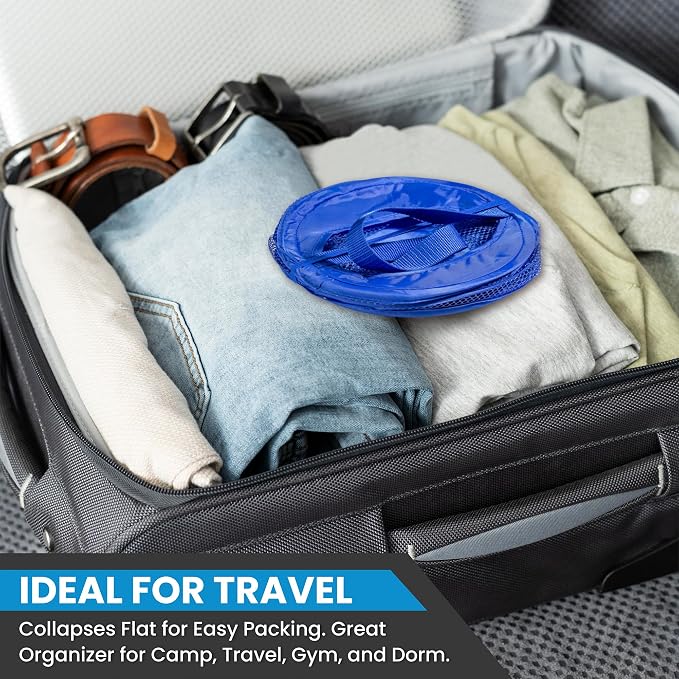 Handy Laundry Foldable Shower Caddy - Collapsible, Portable, Drainage Hole, Carry Handle, Large Compartments. Great Organizer for Camp, Travel, Gym, and Dorm (Blue) - Image 6
