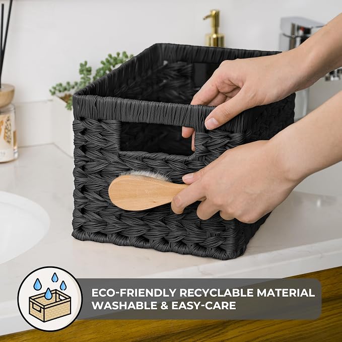 GRANNY SAYS Wicker Basket, Decorative Woven Baskets for Storage, Waterproof Storage Basket Organizer, Wicker Storage Basket for Organizing, 2-Pack, Black - Image 4