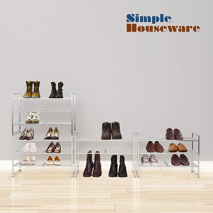 Simple Houseware 3-Tier Stackable Shoes Rack Storage Shelf, Silver - Image 5