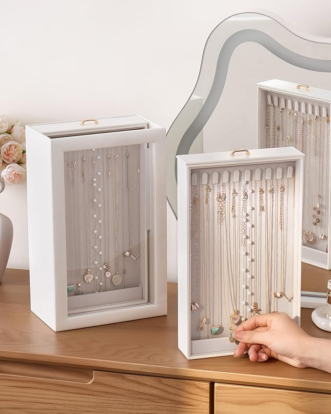 Lolalet Upgraded Double-Sided Hanging Necklace Organizer Box, Jewelry Display Case with Double-Sided Clear Window for Necklaces Bracelets, Tangle-Free Necklace Storage Box, Mothers Day Gift - Image 3