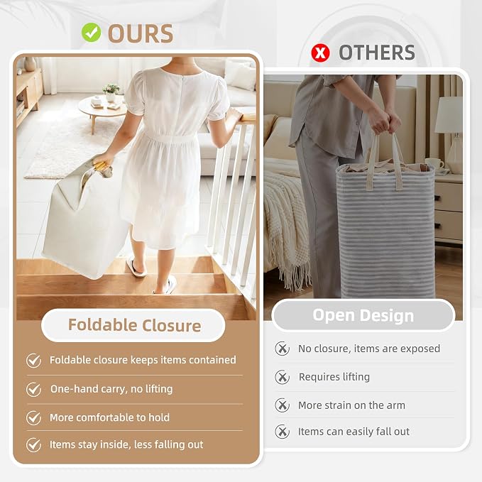 STORAGE MANIAC 1-Pack Large Laundry Hamper, 100L (26.4 Gal) Collapsible Laundry Basket with Bamboo Handles, Freestanding Waterproof Clothes Hamper for Laundry Room, Bedroom, Dorm, Towels, Toys, White - Image 3