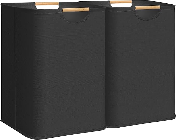STORAGE MANIAC 2-Pack Large Laundry Hamper, 100L (26.4 Gal) Collapsible Laundry Basket with Bamboo Handles, Freestanding Waterproof Clothes Hamper for Laundry Room, Bedroom, Dorm, Towels, Toys, Black by STORAGEMANIAC