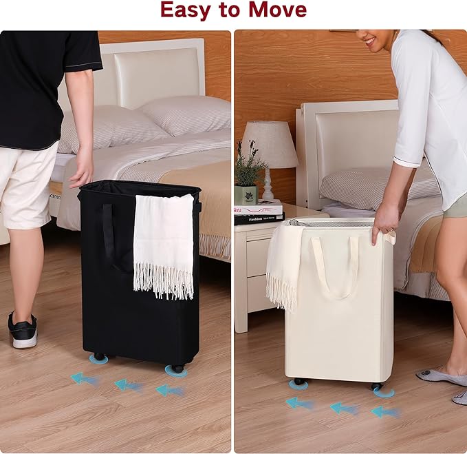 efluky Slim Laundry Hamper with Wheels, Rolling Laundry Basket for Clothes, Small Laundry Basket for Bedroom, Dorm and Laundry Room, 60L (12.7 Gallons) Grey - Image 4