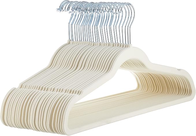 Amazon Basics Slim Velvet Non-Slip Space Saving Suit Clothes Hangers, Closet Organizer, Ivory/Beige, 30-Pack by AmazonBasics