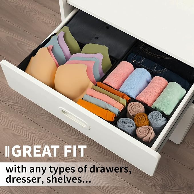 Criusia Drawer Organizer Clothes, 8 Pack Underwear Drawer Organizer, Foldable Cloth Storage Box Closet Organizers and Storage for Clothes, Socks, Scarves, Ties (Black) - Image 5