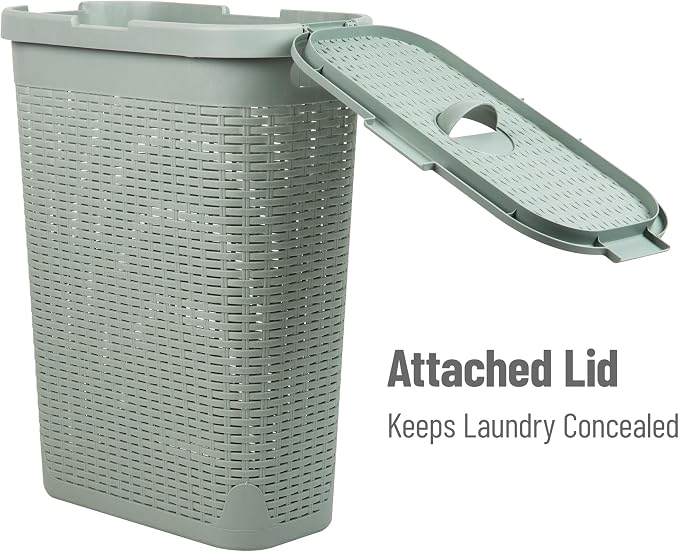 Mind Reader Slim Laundry Hamper with Lid, 40L Clothes Basket, Narrow Tapered Design with Ventilated Cutout Pattern, Plastic, Mint - Image 5
