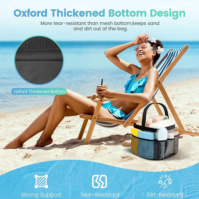 Mesh Shower Caddy Portable for College Dorm Room Essentials for Girls with 9 Pockets,Large-Capacity Shower Basket,Quick Dry Toiletry Tote Bag for Women,Outdoor Gym,Travel,Swim,Beach Camping Essentials - Image 4